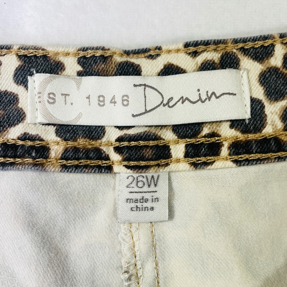 Catherines Est 1946 Denim Leopard Print Midi Skirt Plus Size 26W Brown Cheetah - Picture 3 of 9